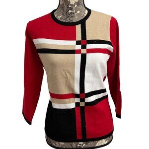Petite Alfred Dunner Colorblock Plaid Sweater w/ Crystal Embellishments Womens M